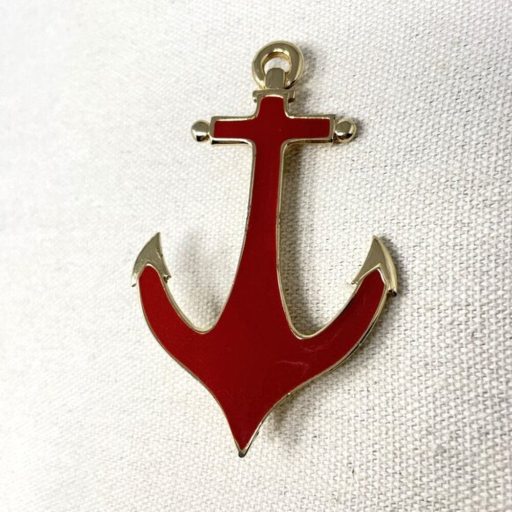 Vintage‎ Anchor Brooch Pin Red Gold-Tone Large Nautical Novelty Enamel